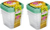 Hega Hogar Vershoudbakjes - set 6x stuks - 0.3 liter - transparant/groen - L8 x B8 x H11 cm - Mealprep - Maaltijden bewaren