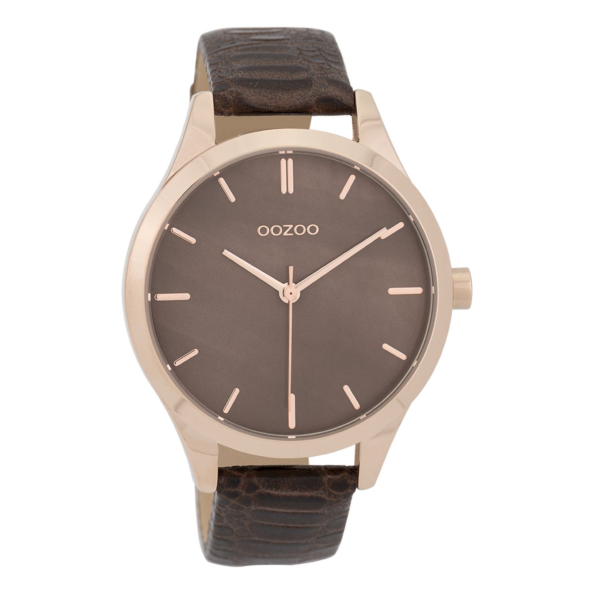 OOZOO Timepieces - Rosé goudkleurige horloge met bruine leren band - C9723
