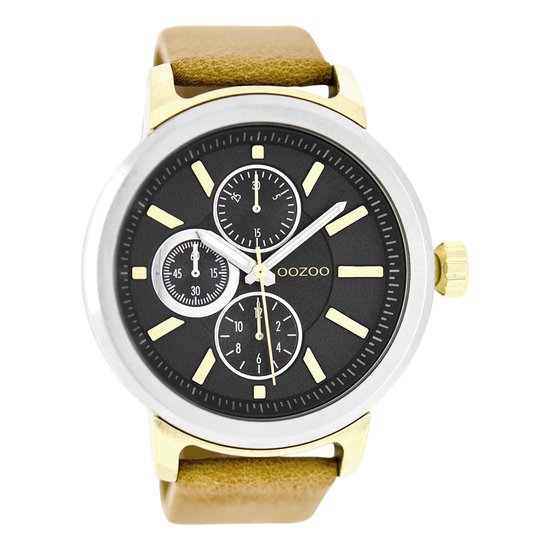 OOZOO Timepieces - Zilverkleurige horloge met zand leren band - C6065