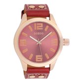 OOZOO Timepieces - Rosé goudkleurige horloge met koraal rood leren band - C1155