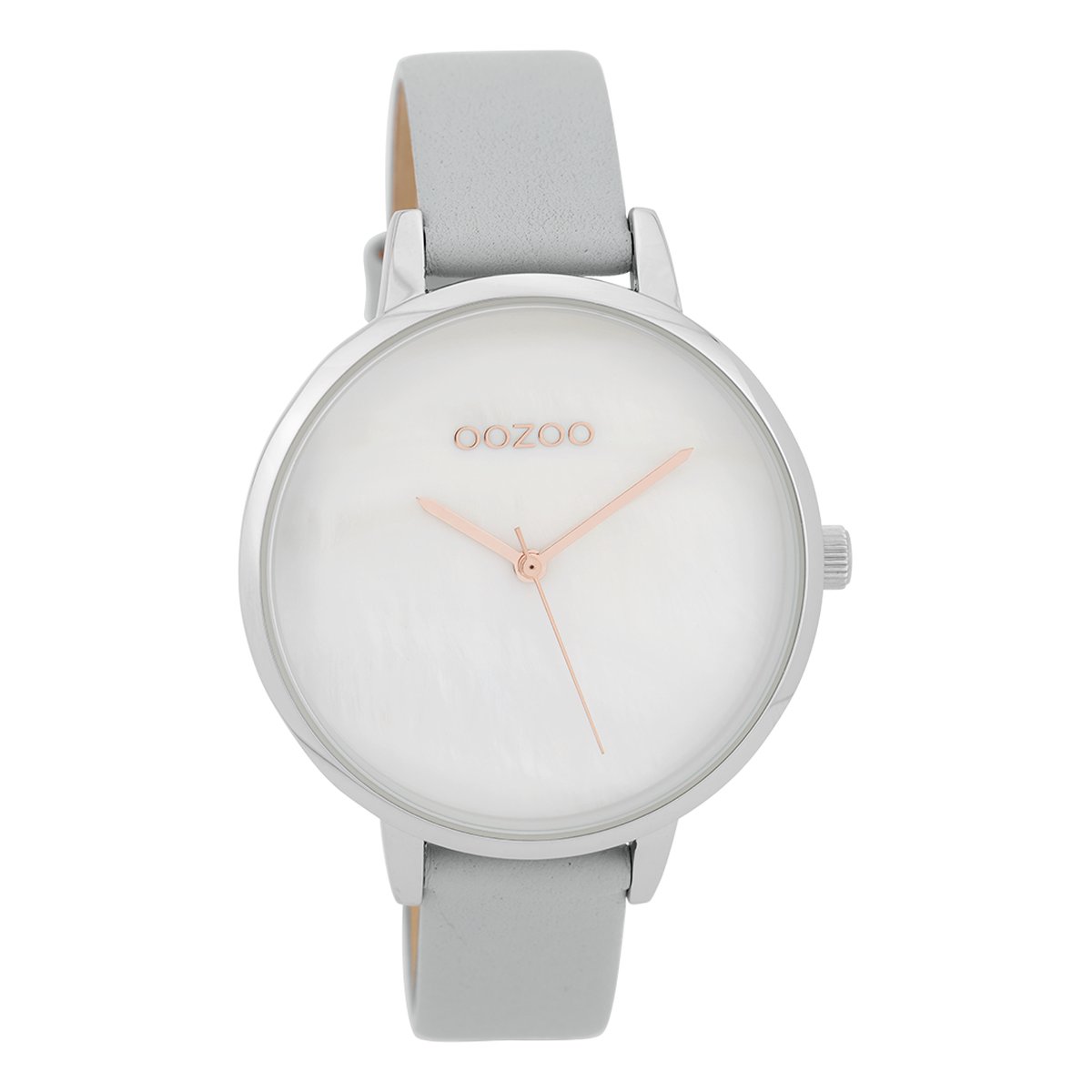 OOZOO Timepieces - Zilverkleurige horloge met steengrijze leren band - C9585