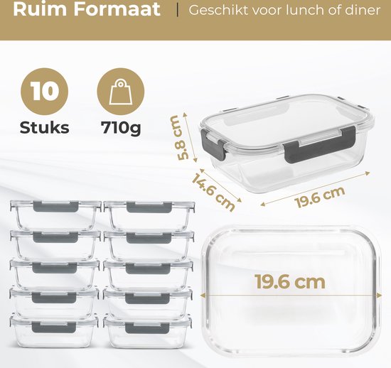 Stosh Meal Prep Bakjes - Vershoudbakjes - Diepvriesbakjes - Luchtdicht - 10 Stuks - 1L - BPA Vrij - Glas