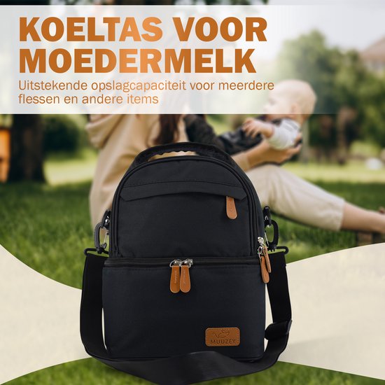 Muuzey Kolftas Zwart - Koeltas kolf - Koeltas moedermelk - Borstvoeding - Koeltas - bewaartas babyvoeding - Kolftas - Schoudertas en rugtas van Muuzey — afbeelding 2