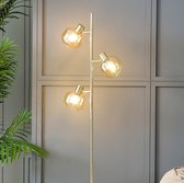 LumenXL - Jesse - Staande lamp - Goud - Amber glas - 3-lichts - E14