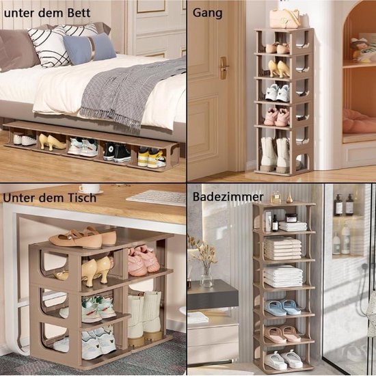 Bamboe schoenenrek met 3 niveaus - smalle vrijstaande schoenenorganizer voor kleine ruimtes, perfect voor opbergoplossingen voor entree, hal en kast