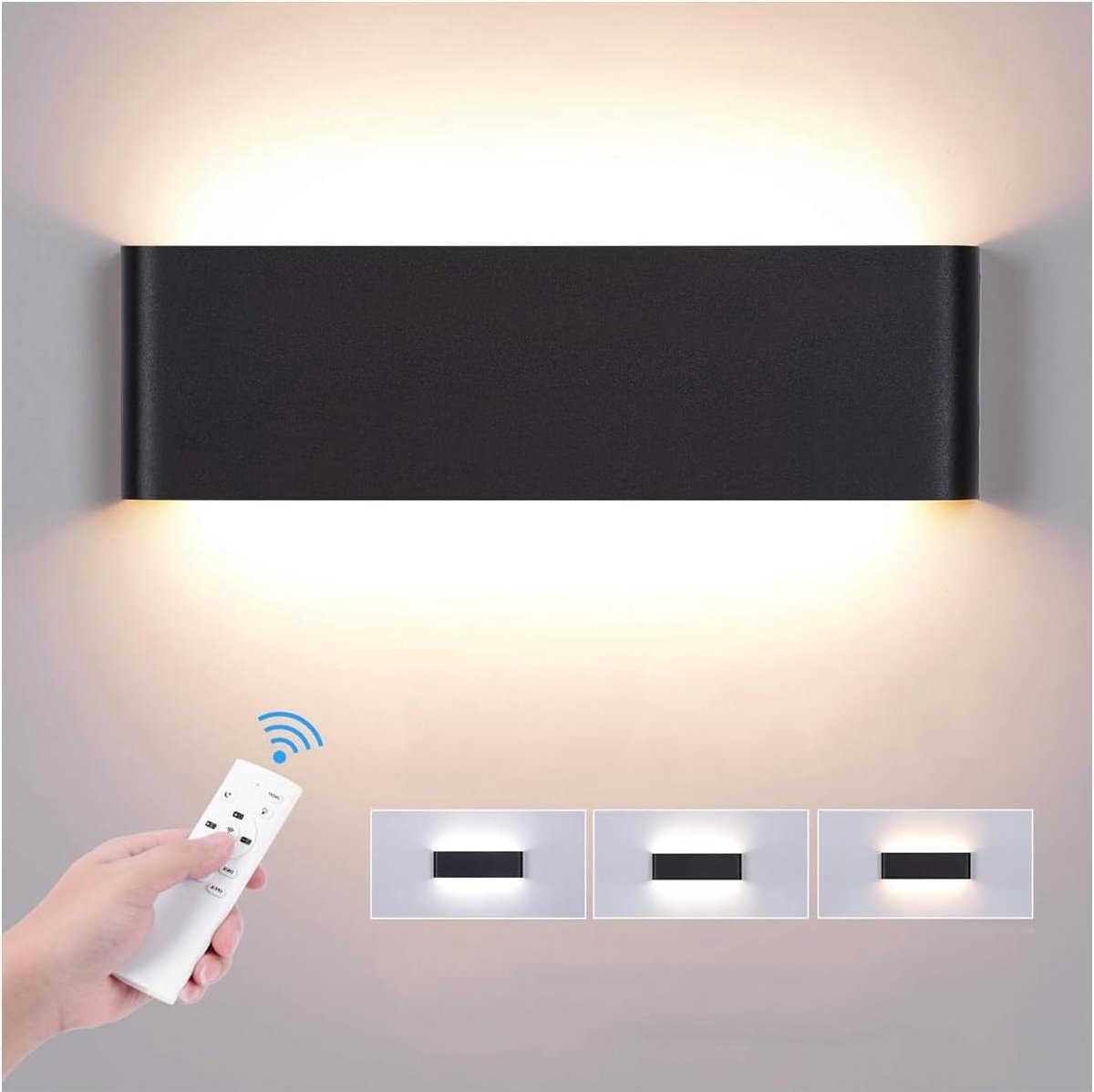 Moderne led-wandlamp voor binnen met afstandsbediening - dimbaar - 2700 K-6500 K - energieklasse A - 20 W - 1800 lumen - zwart