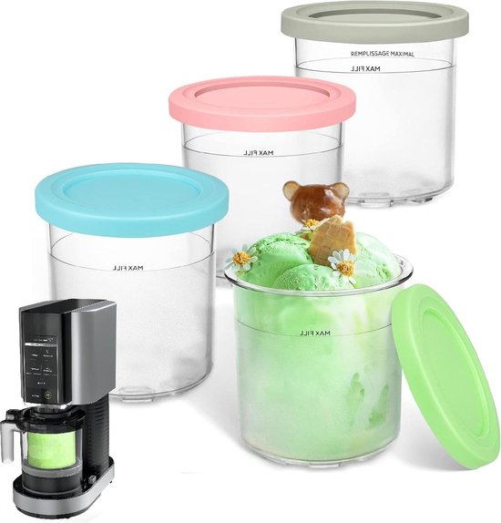 4 Contenitori E Coperchi Per Ninja Creami – 453g – Con 4 Cucchiai Di Plastica E 1 In Metallo – Compatibili NC299AMZ/NC300s