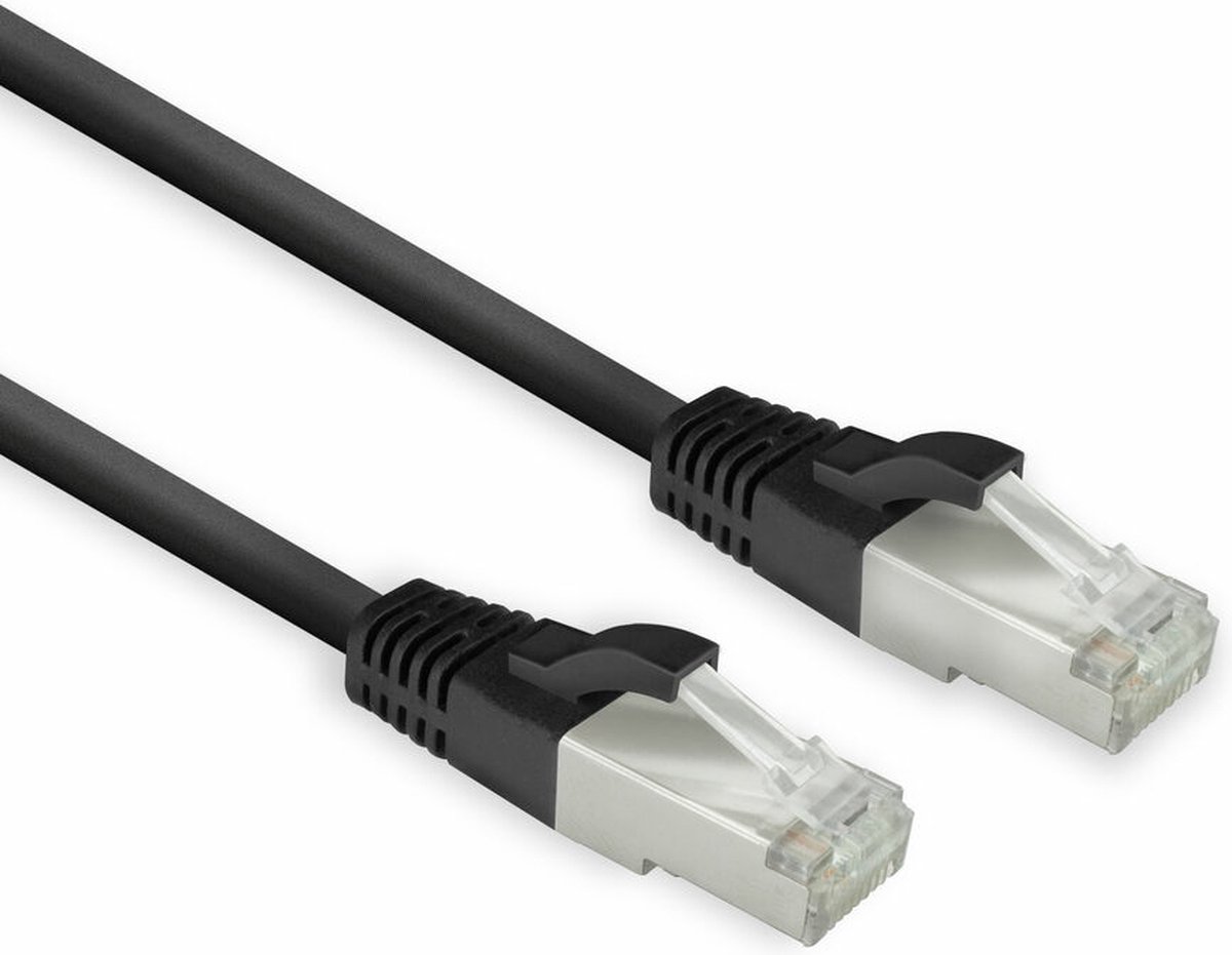 ACT Zwarte 0,25 meter LSZH U/FTP CAT8 datacenter slimline patchkabel snagless met RJ45-connectoren FB8125