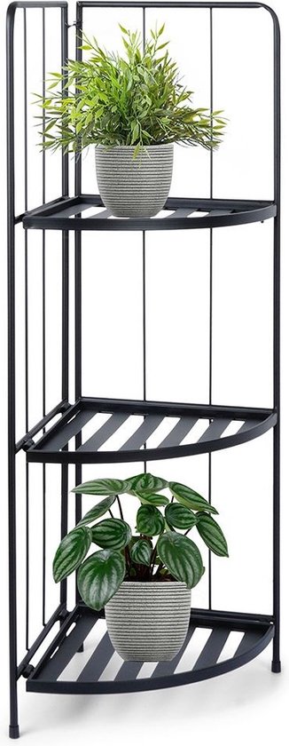 en.casa] Plant rack Merikarvia with flower pots 65x52x15 cm black