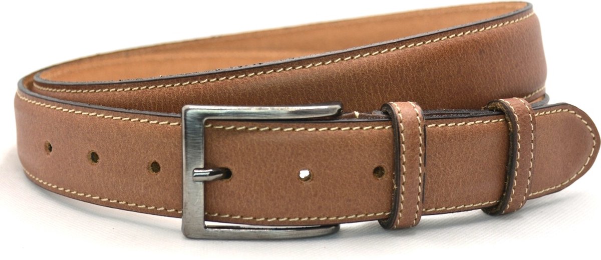Heren Riem volnerf Leer Taupe - 3.5 cm Breed - Broekriem - Nette Riem - Pantalon Riem - Maat: 105 / Totale lengte riem 120 cm - Echt Leer