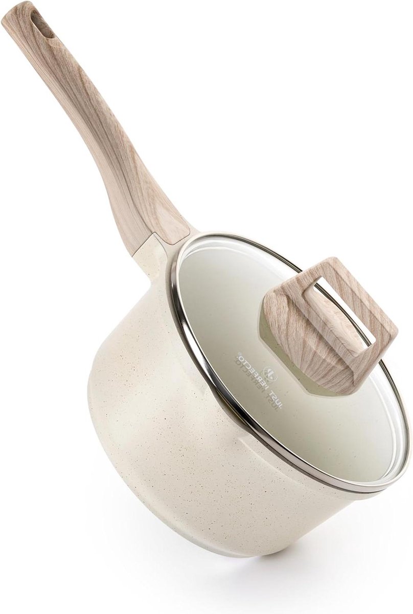18 cm inductie braadpan met deksel - 2 liter - gecoat - melkpan met schenktuit - mini-panning