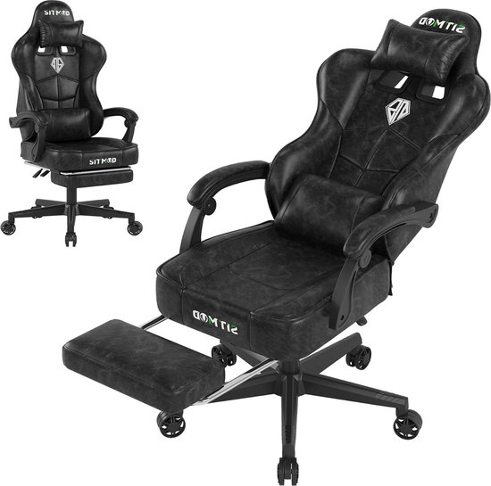 Gaming Stoel,Bureaustoel Met Voetsteun En Comfortabele Lendensteun Ergonomisch Relaxfauteuil Met Hoofdsteun Pu Leer Wit Zwart Gaming Stoel,Bureaustoel Met Voetsteun En Comfortabele Lendensteun Ergonomisch Relaxfauteuil Met Hoofdsteun Pu Leer Wit Zwart