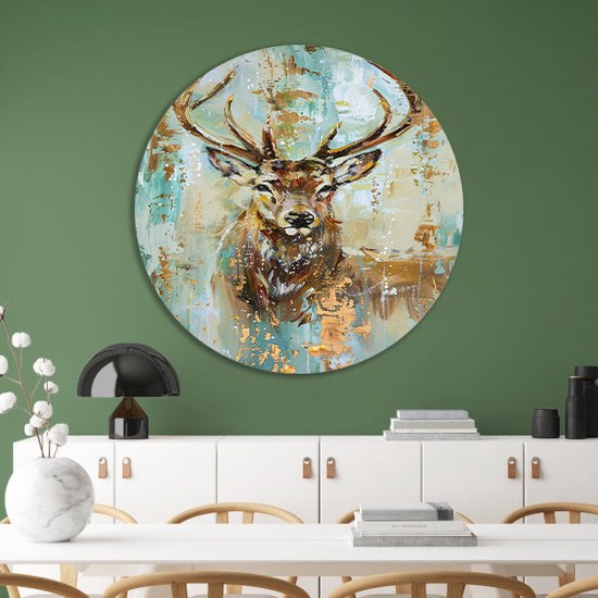 Echelle murale cerf - Décoration murale Animaux ronde - Décoration murale ronde Or - Tableaux champêtres - Cercles muraux - Art mural cercle mural aluminium 70x70 cm