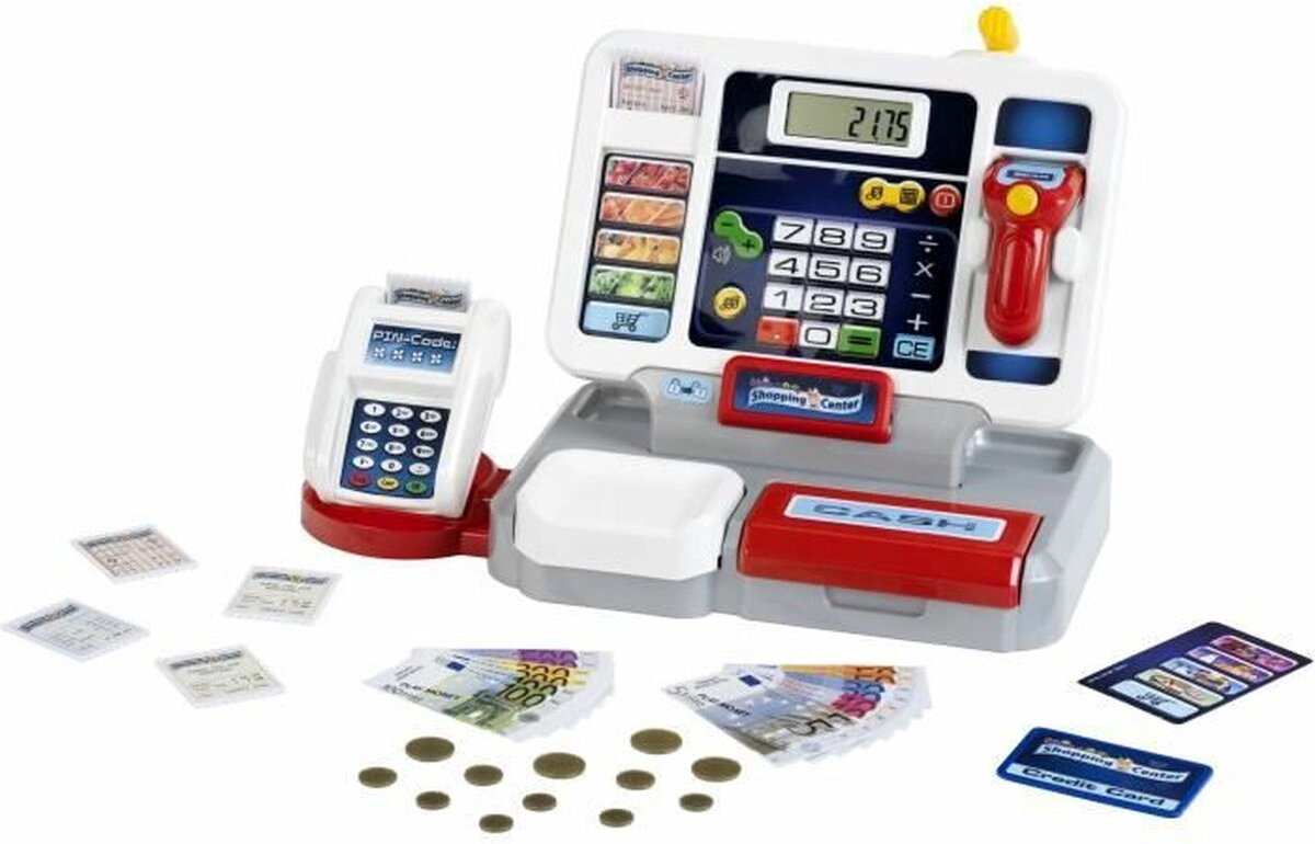 Klein Toys elektronische kassa - afneembare tablet, rekenmachinefunctie, scanner, kaartlezer en een kassa vol speelgeld - 33,42x16,83x22,33 cm - incl. soundbar - grijs rood — afbeelding 16
