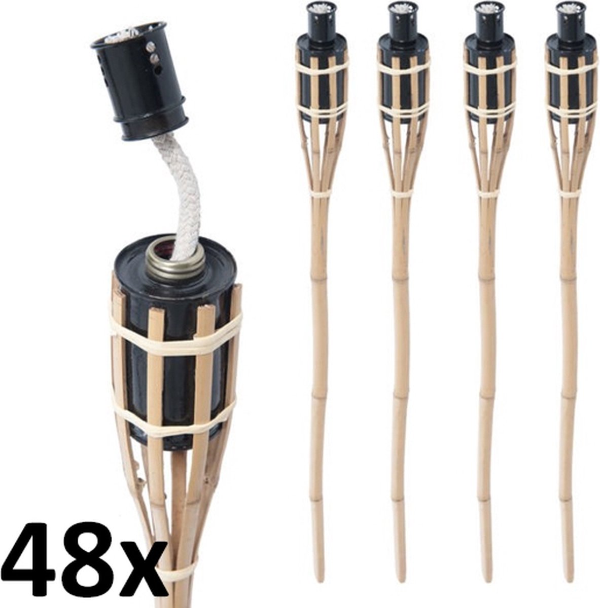 48 stuks bamboe tuinfakkels 65 cm lichtbruin, set tuin fakkels (7 uur)