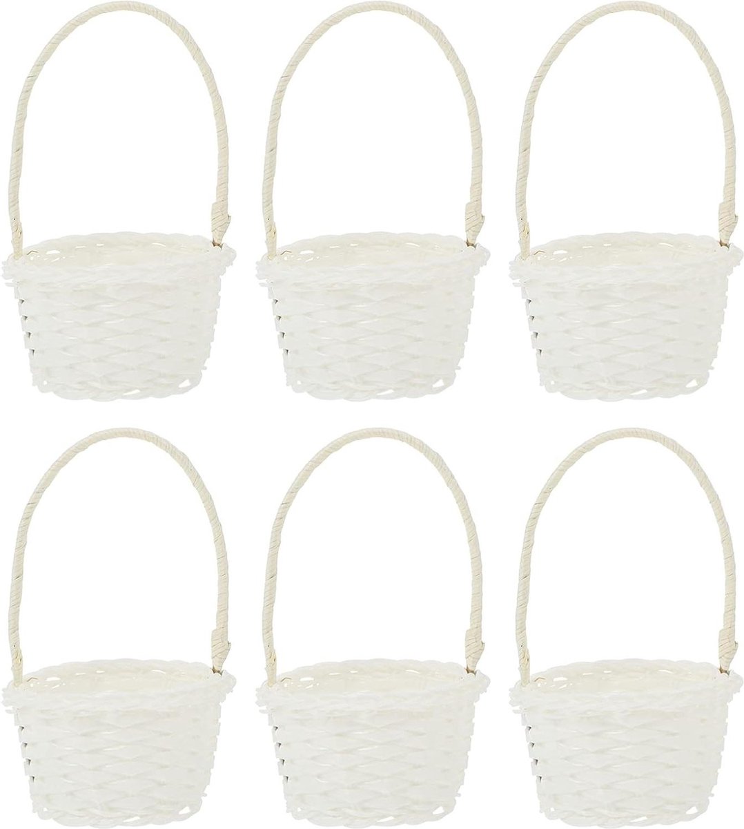 Rotan mand fruitmand - 6 stuks - handvat en gevlochten - landhuis decoratie - tafeldecoratie
