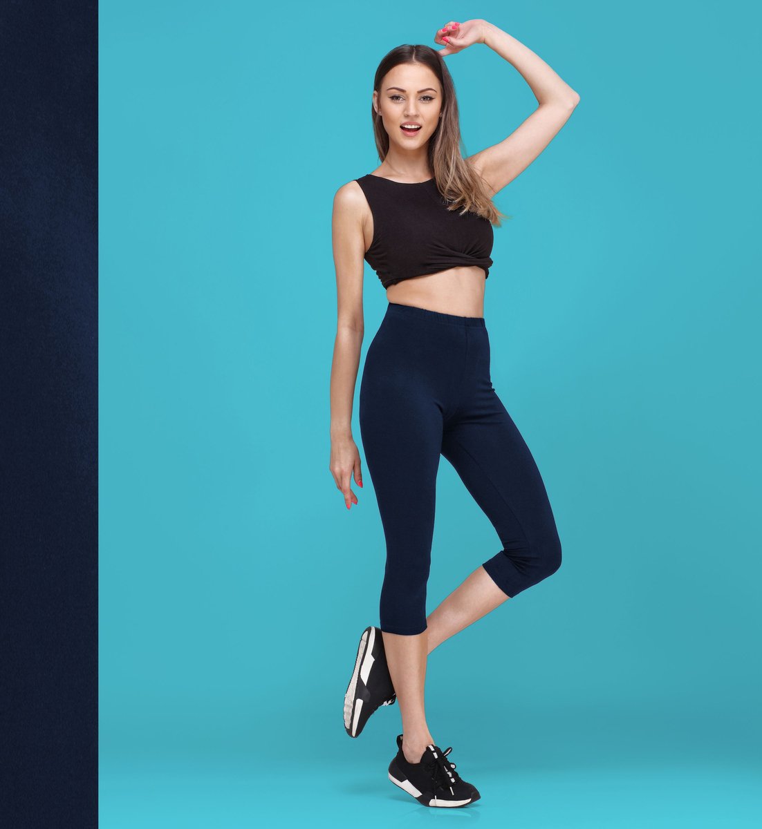 Bellivalini BLV-BLV50-148-LE Dames Capri Leggings - Sport - Vrijetijdsbroek - 3/4 Lengte - Viscose - Sporbroek - Yogabroek - Marineblauw - XS