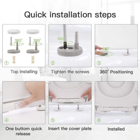Abattant de WC Himimi avec siège enfant magnétique - Fermeture douce - Charnière réglable - Dégagement Quick - Forme O - Abattant de toilette en PP(447 x 371 x 55 mm)