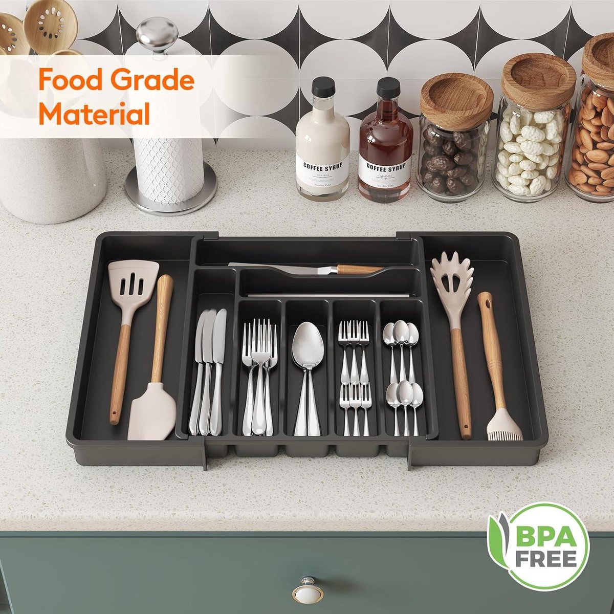 Lifewit Zilverwerk Organizer, Uitbreidbare Gebruiksvoorwerpen Tray voor