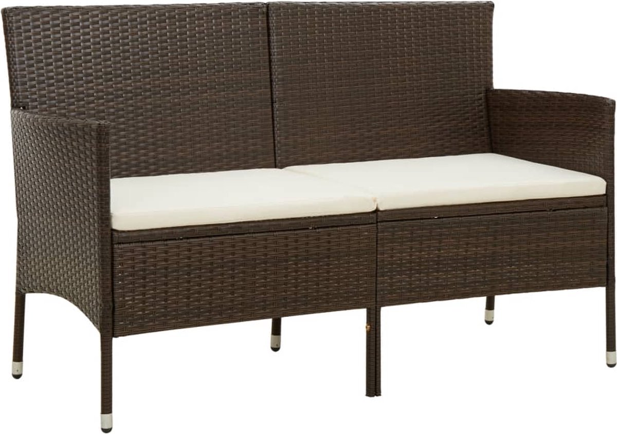 VidaXL Tuinbank 3-zits met kussens poly rattan bruin