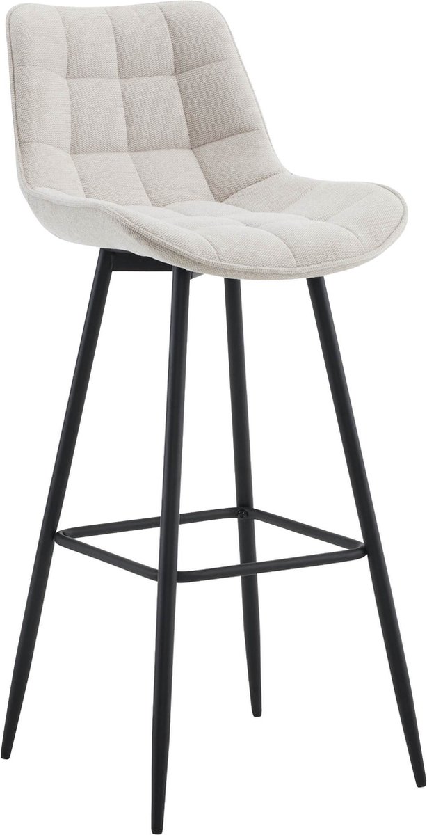 CLP Dartford Barkruk - Met rugleuning - Met voetsteun - Metalen frame - creme Stof
