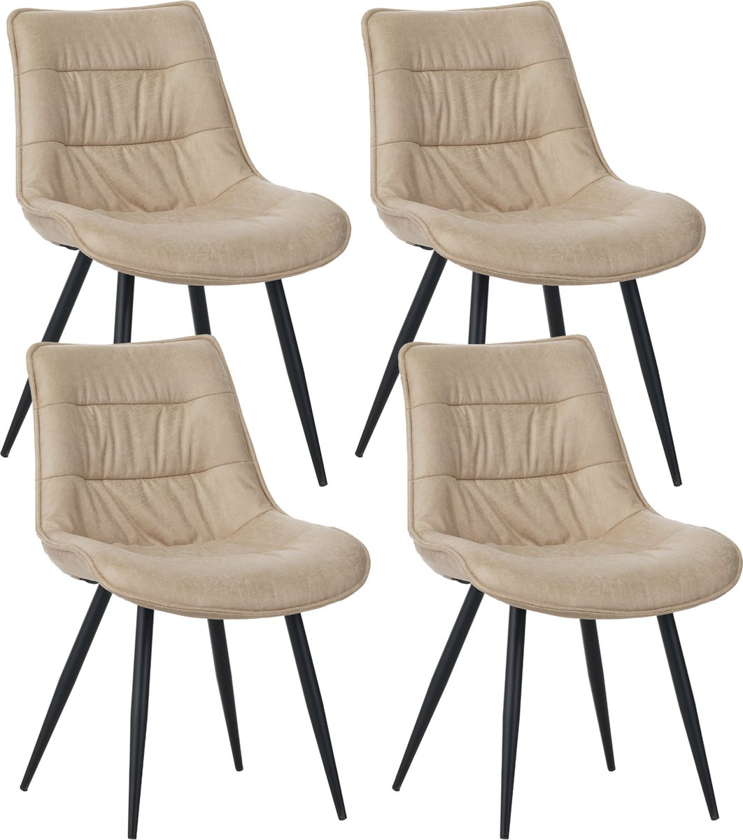 Colenis Manila Eetkamerstoel - Set Van 4 - Beige - Microfiber Stof- Zonder Armleuning