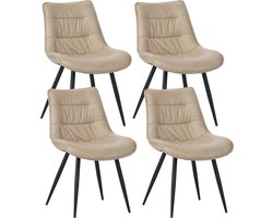 Colenis® - Manila Eetkamerstoel - Set Van 4 - Beige - Microfiber Stof- Zonder Armleuning