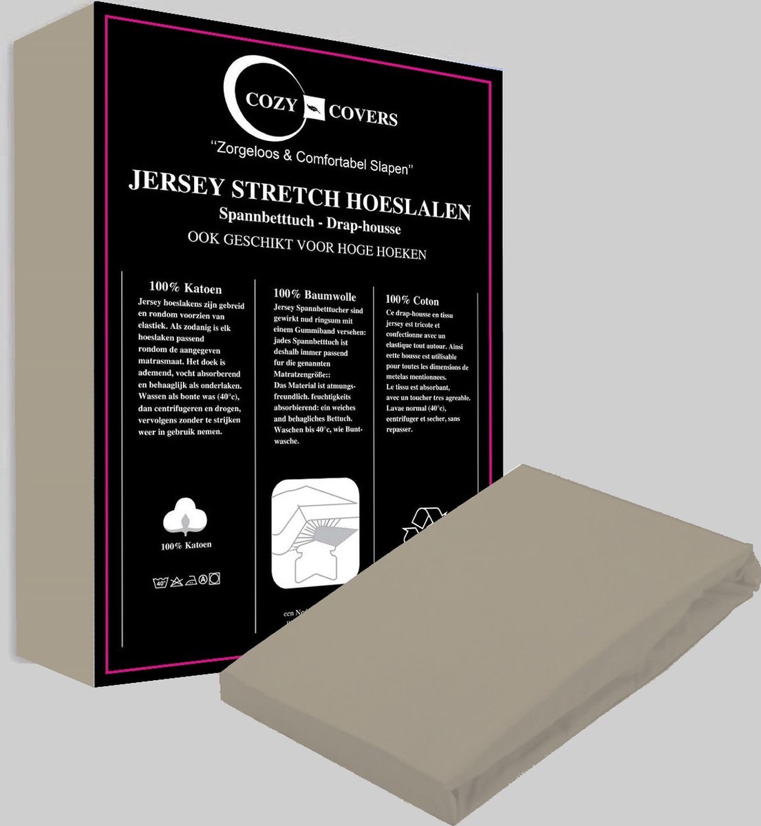 Cozy covers Jersey hoeslaken 100% katoen 90x200 cm - rondomelastiek + 30 cm matrasdikte - taupe