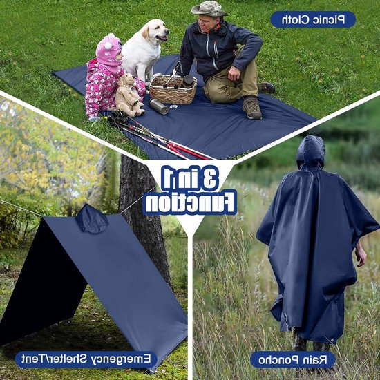 Poncho De Pluie Imperméable Adulte Unisexe – Réutilisable, Léger, Pliable – Avec Capuche – Pour Festival, Rando, Voyages