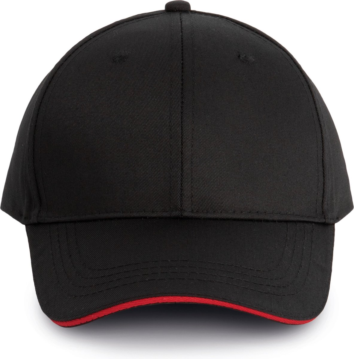WK. Designed To Work Contrasterende sandwichpet 6 panelen Oeko-Tex WKP145 - BLACK / RED - One size