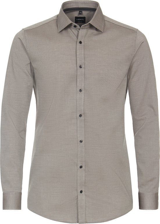 Chemise VENTI body fit - dobby - marron - Repassage facile - Col : 45