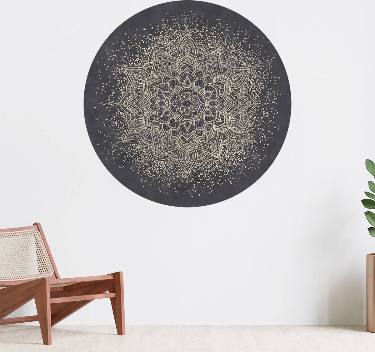 Muurcirkel zelfklevend behang - Golden Sparkling Mandala - dark navy - Wanddecoratie - 140cm behangcirkel - Ronde sticker voor aan de muur - Behangsticker verkrijgbaar in verschillende formaten