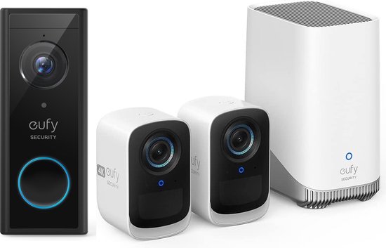 Eufy Security 3C 4K HQ met Homebase 3 + 2K video doorbell – 2 beveiligingscamera/ IP camera – 180 dagen batterij – Voor binnen & buiten