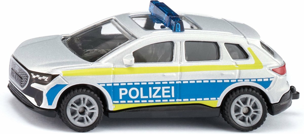 siku 1552, Audi Q4 e-tron Politie, metaal/kunststof, blauw/zilver, rubberen banden, trekhaak
