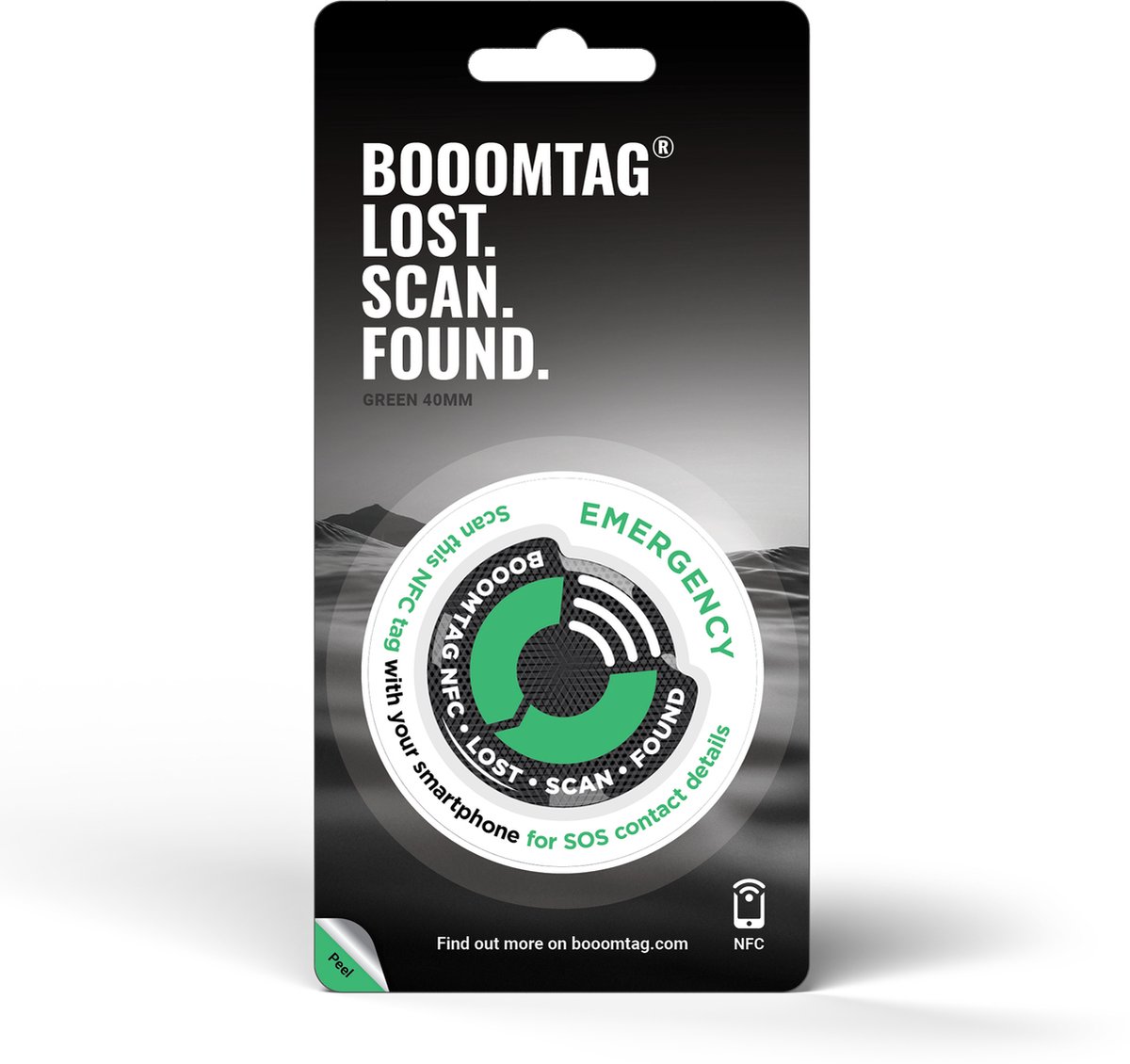 Booomtag® NFC Groen Dome Sticker - 40mm - Lost and Found - Kofferlabel, Bagagelabel, Reislabel, Adreslabel, Reisaccessoires, Passieve Tracker, SOS, ICE, Reiskoffer, Etiquette Bagage, #boomtag #booomtag