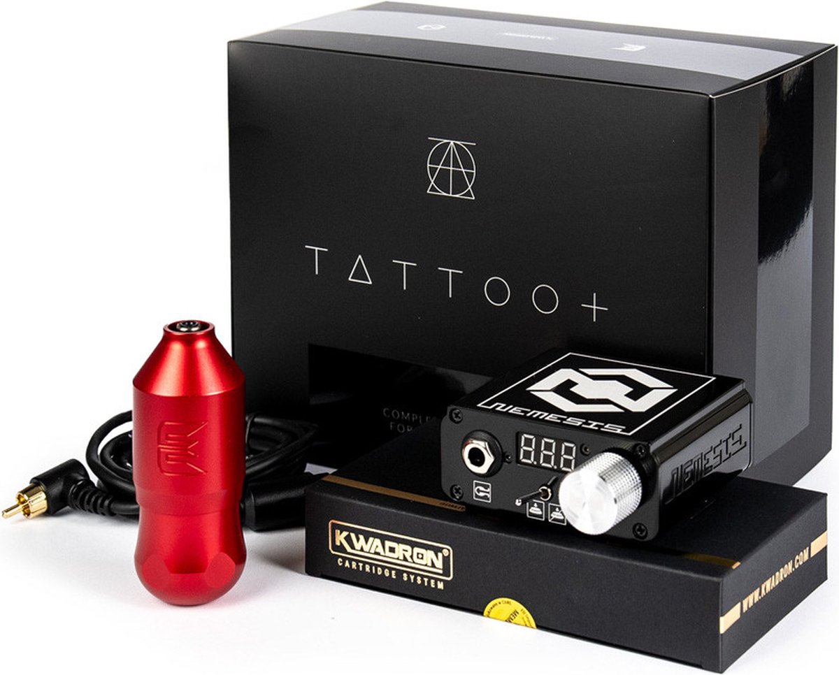 Complete Tattoo Machine Set Equaliser Drop Pen Red 3.5 + Nemesis Power Supply | Premium Professionele Tattoo Machine | Draadloze Tatoeage Pen | Wireless | PMU Gun | Zelf Tatoeëren Kit | Cartridges | Naalden | Beginner & Gevorderden Set 1RL | 3RL |