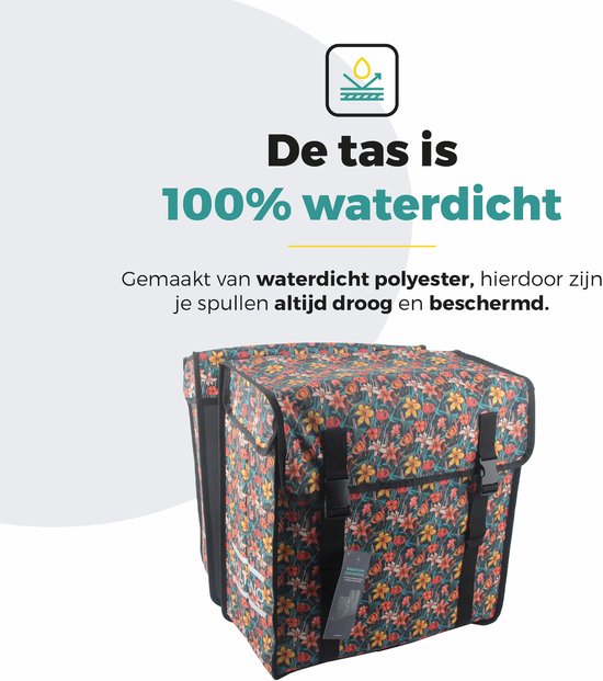 Voltano Dubbele Fietstas XXL - Floral Fiestas - Zwart Met Kleurrijke Bloemen - 60 Liter - Waterdicht - Universele bevestiging - Grote Fietstassen Elektrische Fietsen