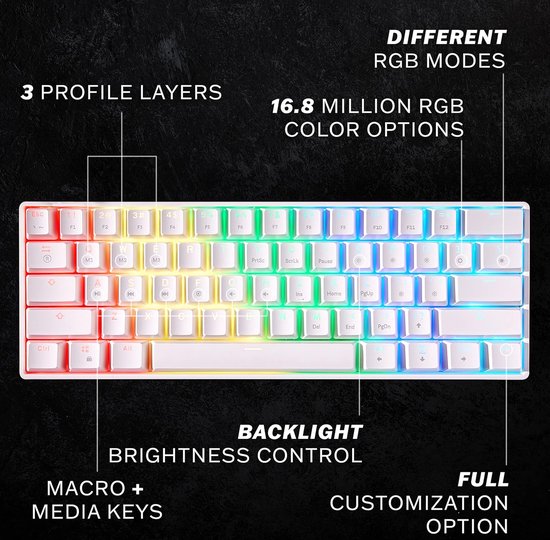 Geeky GK61 60% | Hot Swappable Mechanisch Gaming Toetsenbord | 61 Toetsen Multi Kleur RGB LED Achtergrondverlichting voor PC/Mac Gamer | ANSI US Amerikaanse Indeling (Lavendel, Mechanical Red Geeky GK61 60% | Hot Swappable Mechanisch Gaming Toetsenbord | 61 Toetsen Multi Kleur RGB LED Achtergrondverlichting voor PC/Mac Gamer | ANSI US Amerikaanse Indeling (Lavendel, Mechanical Red