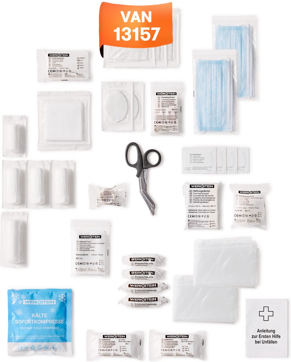 Goedkoopste WERKSTEIN EHBO koffer navulset DIN 13157 2021 inclusief EHBO-handleiding - EHBO doos navulset DIN 13157 met praktische binnenzakken - DIN 13157 EHBO opbergbox navulset voor bedrijven - EHBO set