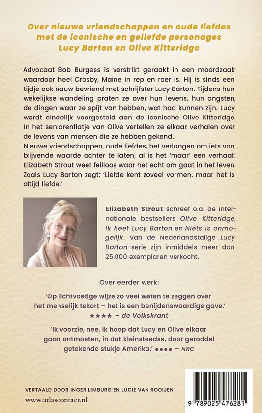 Boek kaft met oranje tekst en een portretfoto van een oudere vrouw met blond haar. Rechtsonder een ISBN-barcode.