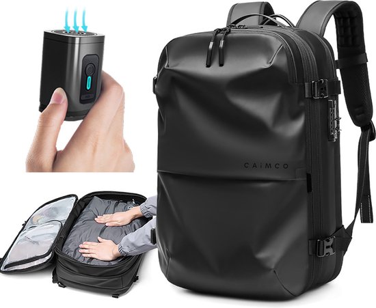 Caimco® Traveler - Vacuüm Rugzak - Reistas - Inclusief Vacuümpompje - Handbagage - Grote Reisrugzak voor Dames en Heren - Reizen Gadget - Vliegtuig, Koffer, Reisrugzak, - Waterdichte Reistas - Rugzak - Voor Reizen, Zaken, Zakenreizen, Weekend