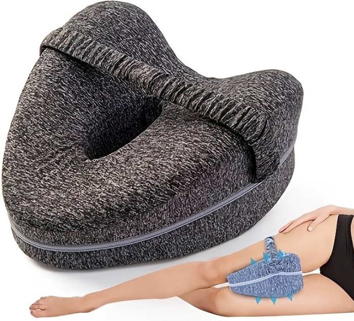 Dutchers.® Orthopedisch Kniekussen met Riem - Zijslaapkussen voor in bed - Ergonomisch Beenkussen - Heupklachten - Artrose - Houding correctie - Donkergrijs