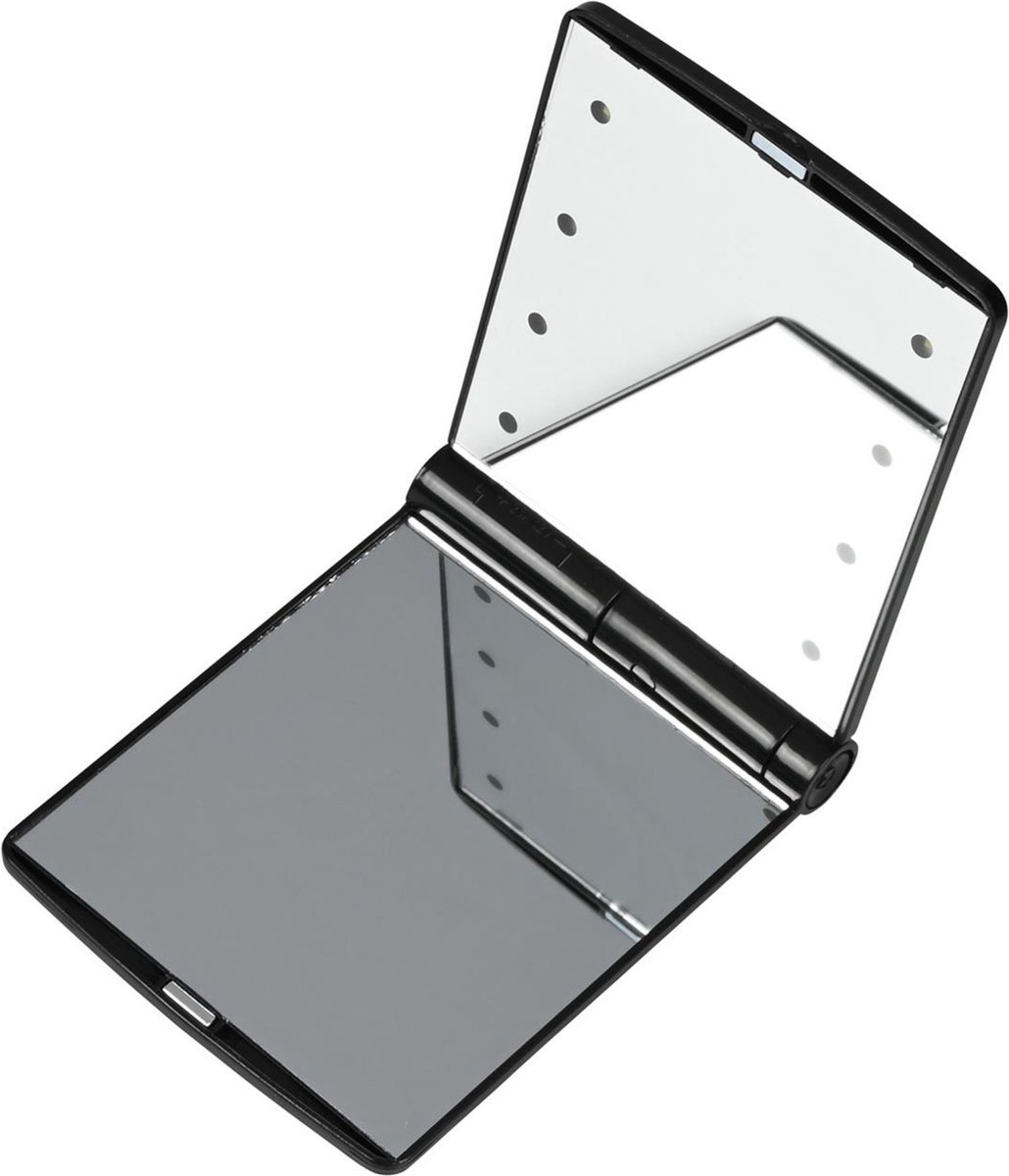 Goedkoopste Benson Care LED Make-up spiegel/handspiegel/zakspiegel - zwart - 11,5 x 8,5 cm - dubbelzijdig