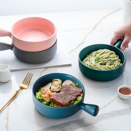 GBHOME Keramische Soepmokken met Handvatten en Deksels, Set van 2 x 600 ml Soeppotten met Terracotta Onderkant, Mokkommen met Lepel voor Soep/Granen/ Salade/Noedels/Ramen/Microgolfoven & Vaatwasser