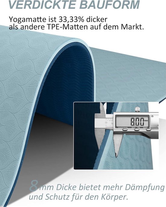 Yogamat, antislip, met trekkoord, 6,8 mm dikke yogamat, professionele sportmat, fitnessmat, antislip, TPE, pvc gymnastiekmat voor spullen en kleding, trainingsmat voor training van Yogamat — afbeelding 3