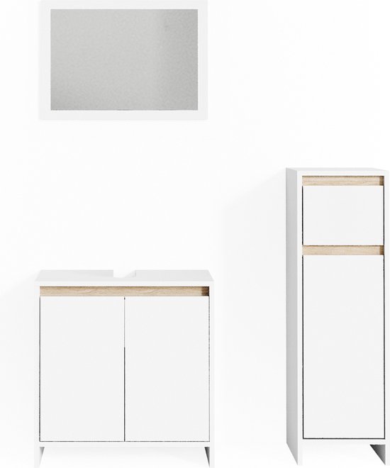 Vicco Badkamerkast Gloria, Wit/Sonoma, 33 x 197.5 cm met 2 deuren