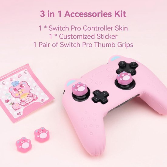 JEMDO Beschermhoes compatibel met Nintendo Switch 2 (2025), stootvaste en ergonomische TPU-hoes met anti-slip handgreep, roze design met aardbeien, voor meisjes en Kawaii-fans, aardbei