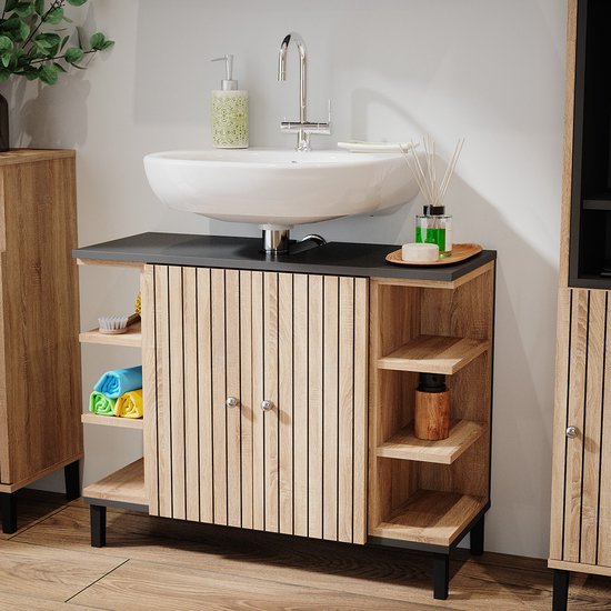 Vicco Meuble sous Vasque Ilias, Anthracite/chêne doré, 60.2x60.8cm avec