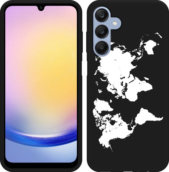 Foto: Cazy hoesje zwart geschikt voor samsung galaxy a25 world map