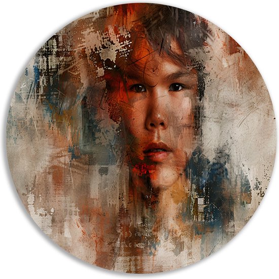 Gezicht muurcirkels - Portret muurcirkel - Wandpaneel Kleuren - Wanddecoratie industrieel - Muurcirkels - Decoratie kamer muurcirkel aluminium 90x90 cm